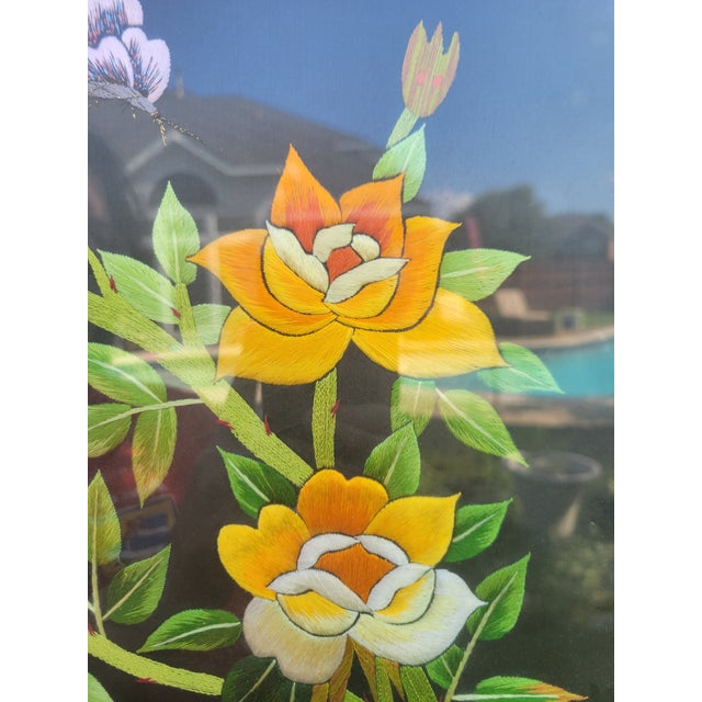 Textile Vintage Framed Silk Asian Style Embroidery For Sale - Image 7 of 12