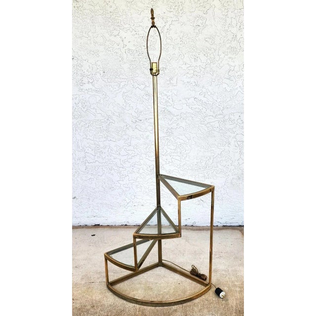 Vintage MCM Floor Lamp Table 3 Tier Step Brass & Glass For Sale - Image 4 of 14
