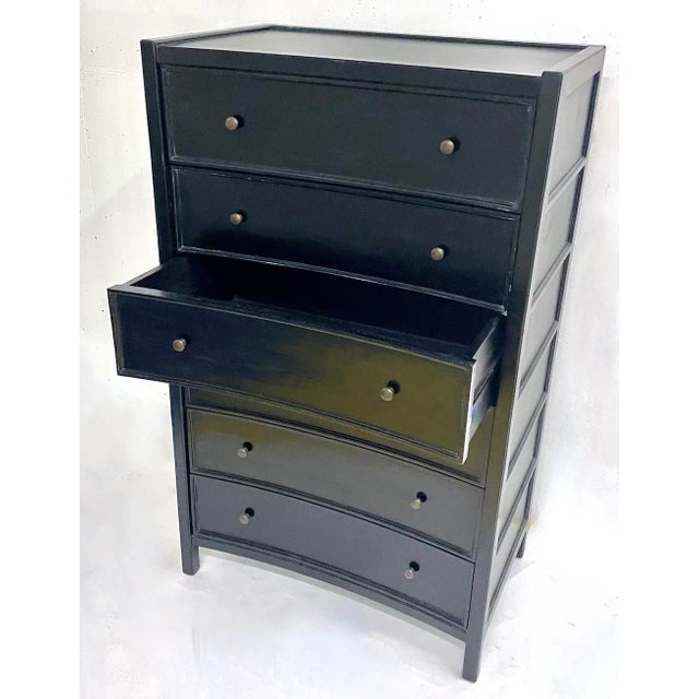 Hollywood Regency Vintage Tall Charcoal Concave Chest of Drawers For Sale - Image 3 of 5