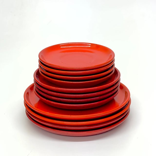 Red dinner set, group of 22. This stunning pottery dinner set was crafted by Gerz in West Germany, during the mid-20th...