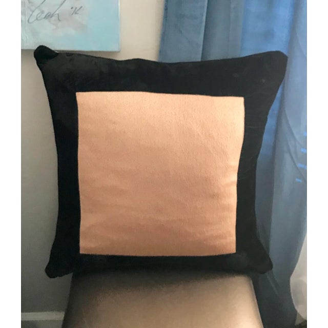 Early 21st Century 24” Waterford Gold Satin and Black Velvet Luxury Pillow With Feather Insert Excellent Condition B62 For Sale - Image 5 of 5