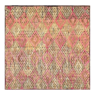 1900s Multicolor Stripe Antique American Hooked Rugs 6' 5'' X 6' 6'' Handknotted Wool Carpet For Sale