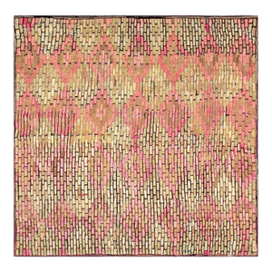 1900s Multicolor Stripe Antique American Hooked Rugs 6' 5'' X 6' 6'' Handknotted Wool Carpet