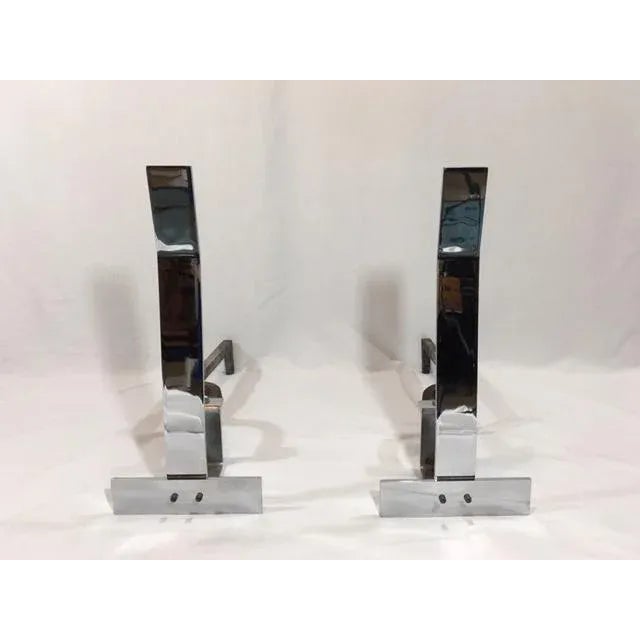 1960s 1970s Alessandro Albrizzi Modernist Chrome Andirons - a Pair For Sale - Image 5 of 8