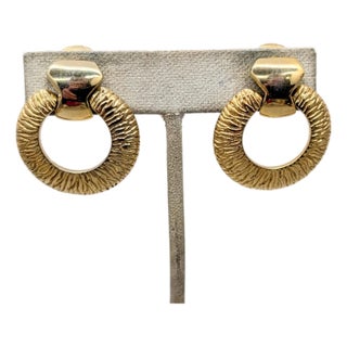 Vintage 1980s Signed Givenchy Textured Goldtone Hoop Clip Earrings-2 Pieces For Sale
