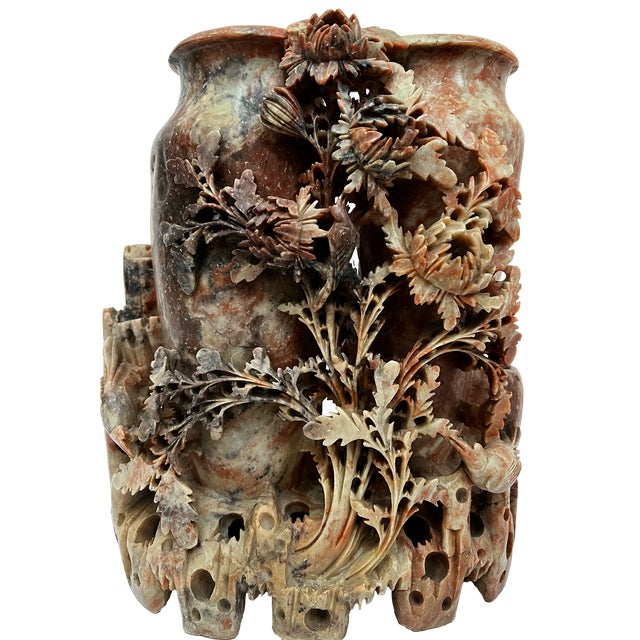 Burnt Orange 19th Century Soapstone "Double Vase" For Sale - Image 8 of 9