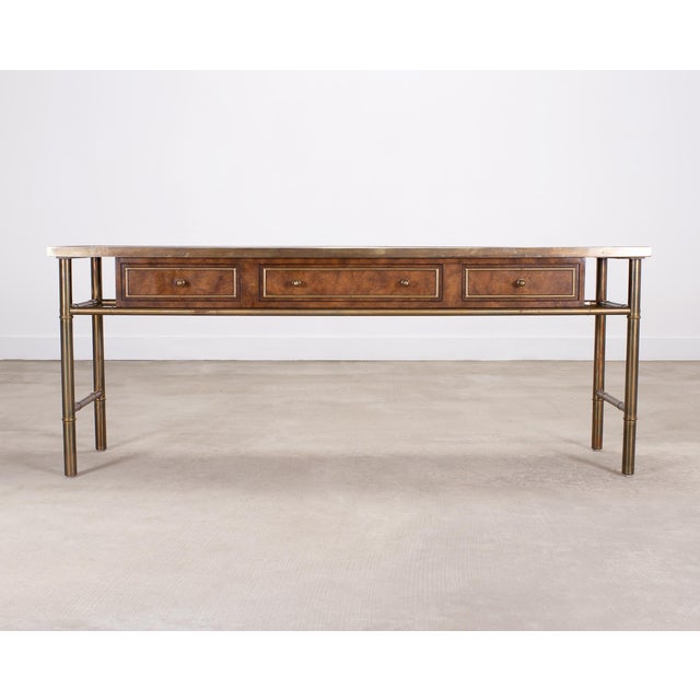Mastercraft Mastercraft Etched Bronze Burlwood Console or Writing Desk 6 Ft For Sale - Image 4 of 18
