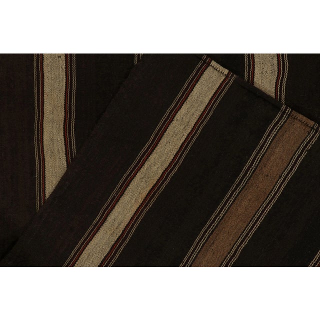 Textile Vintage Turkish Kilim Rug in All Beige-Brown Stripe Patterns With Red Accents For Sale - Image 7 of 8