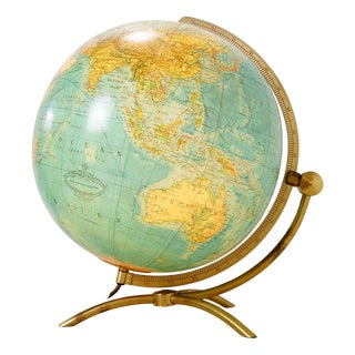 Illuminated Glass and Brass Globe by Paul Oestergaard for Columbus Verlag, 1950s For Sale