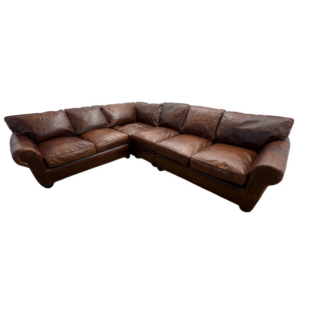 Restoration Hardware Rh Lancaster Modular Sectional Italian Brompton Leather | Cocoa For Sale - Image 4 of 18