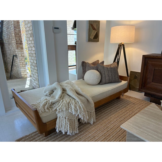 1960s Attributed to Guillerme & Chambron Daybed, Oak and Upholstery For Sale - Image 16 of 17
