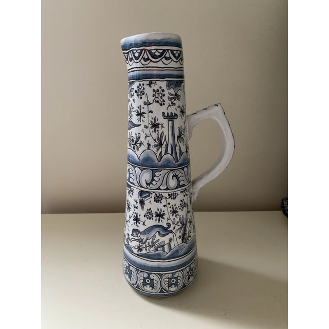 Beautiful hand painted pottery glassed pitcher made in Portugal, see all photos for additional details