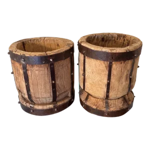Early 20th Century English Brutalist Style Bleached Wood Planters ~ a Pair