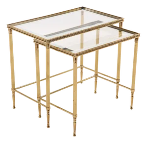 Early 20th Century Pair Italian Brass Nesting Tables, Hollywood Regency Style