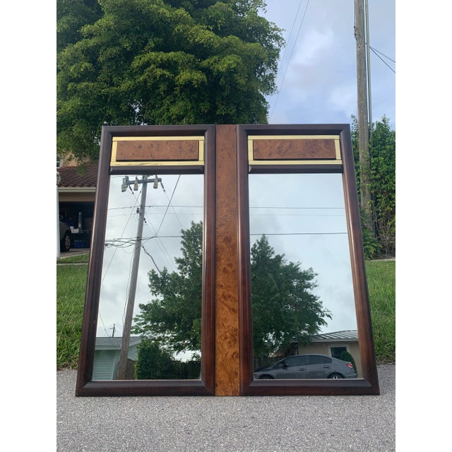 Mid-Century Modern Vintage Faux Burl and Brass Dual Mirrors For Sale - Image 3 of 11