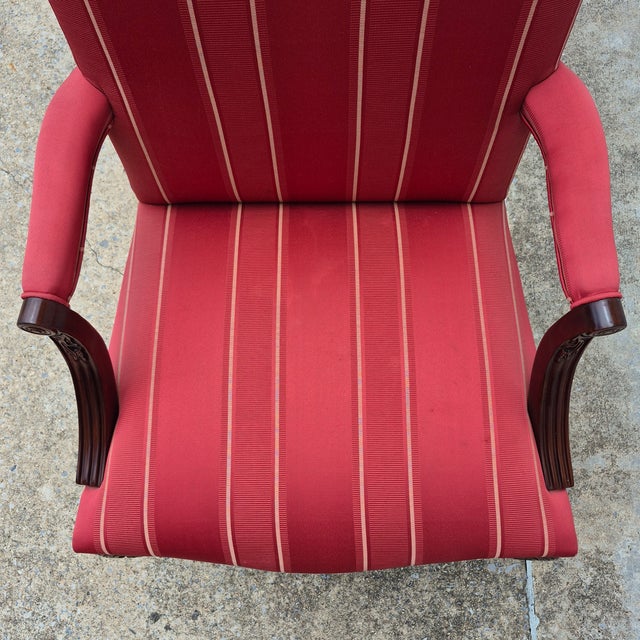 1990s Hickory Chair Chippendale Carved Mahogony Gainsborough Library Arm Chair Claw & Ball Feet For Sale In Washington DC - Image 6 of 17