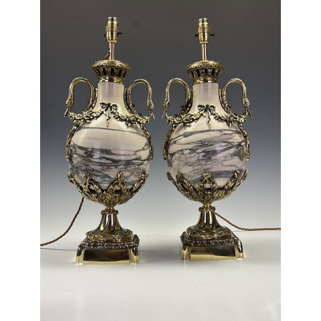 Pair of french late 19th-century marble & ormolu urns converted to lamps, neoclassical a magnificent pair of original late...