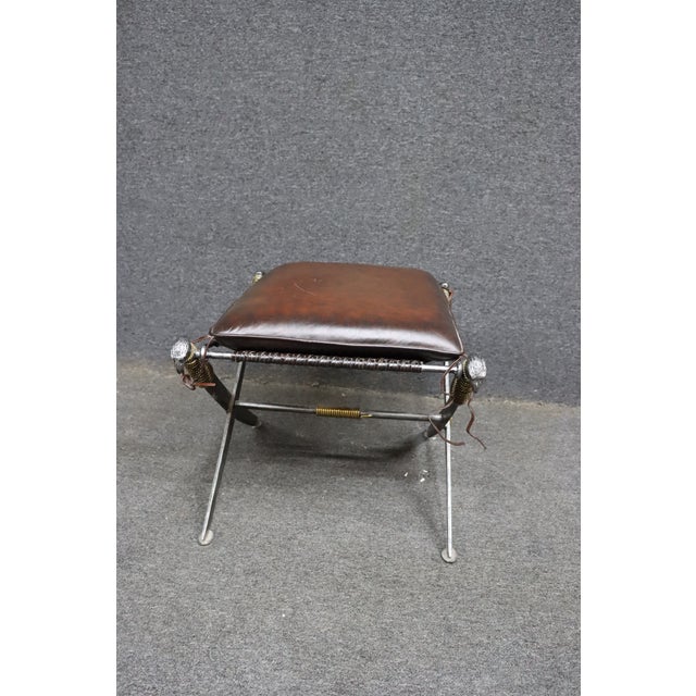 Maitland-Smith Leather X-Base Stool With Cast Eagle Heads For Sale - Image 12 of 14