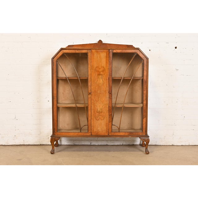 Antique Art Deco Burl Wood Bookcase or Display Cabinet, Circa 1920s For Sale - Image 12 of 12