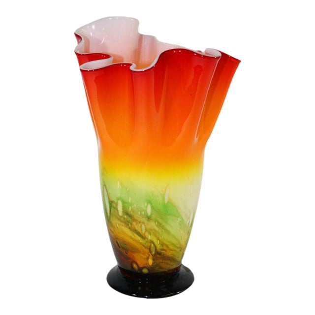Mid 20th Century Murano Orange Freeform Handkerchief Footed Vase For Sale