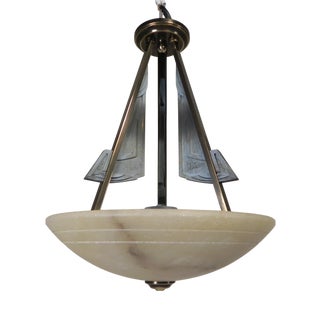 Art Deco Style Pendant Lamp with Alabaster Bowl, 1980s For Sale