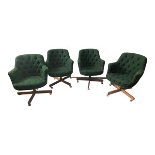 Vintage Green Jack Cartwright Truffled Back Swiveling Club Chairs For Sale