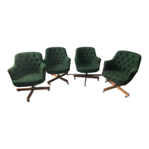 Vintage Green Jack Cartwright Truffled Back Swiveling Club Chairs