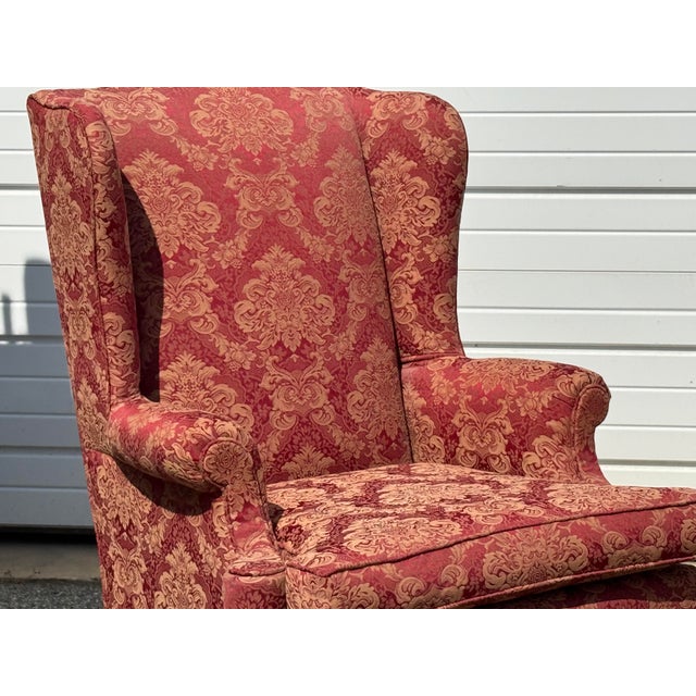 Pair of Chippendale Style Straight-Leg Fireside Wingback Chairs For Sale - Image 10 of 12