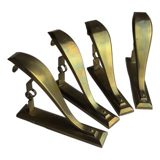 Antique Art Nouveau Brass Curtain Rod Brackets, 1890s, Set of 4 For Sale
