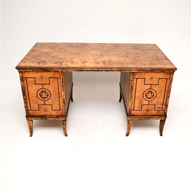 Brown Antique Swedish Biedermeier Style Desk in Satin Birch, 1890 For Sale - Image 8 of 11