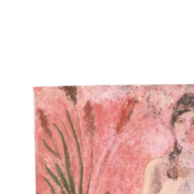 Boho Chic Tall Portrait Nude and Botanical Motif Painting of a Woman in Pink, Clair Seglem For Sale - Image 3 of 9