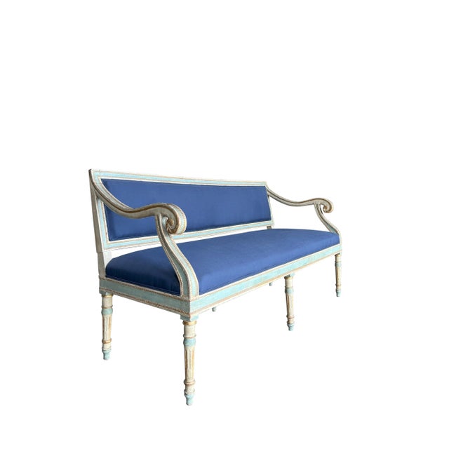 Early 19th Century 19th Century Italian Louis XVI Style Painted and Gold Gilt Bench Settee Ca 1820 For Sale - Image 5 of 12