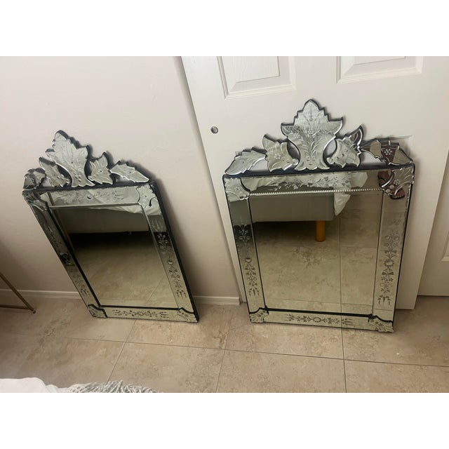 Gorgeous Venetian Floral Etched Wall Mirror - 2 Available For Sale - Image 9 of 12
