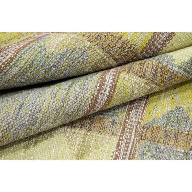 Modern Scandinavian Yellow and Gray Handmade Geometric Room SizeWool Rug For Sale - Image 4 of 10