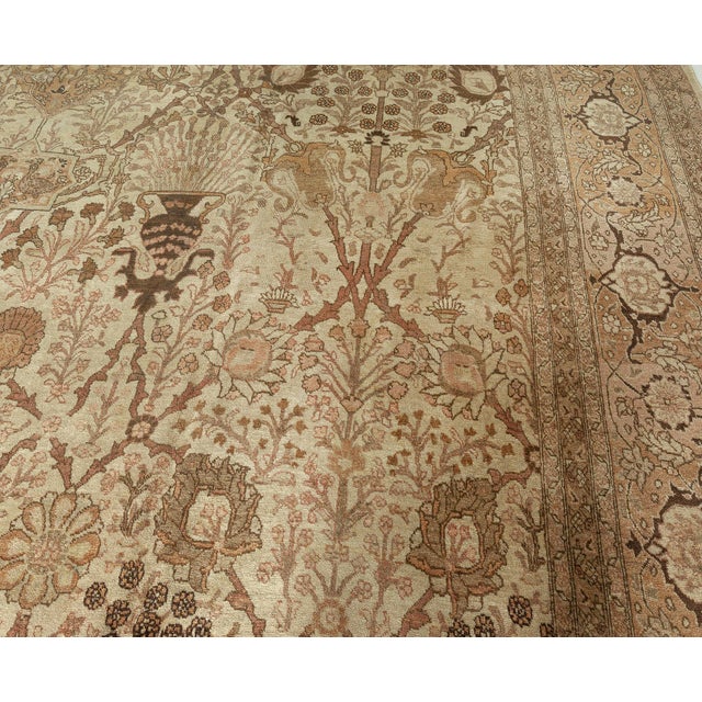 Textile Antique Persian Tabriz Botanic Gray Handmade Wool Rug For Sale - Image 7 of 8