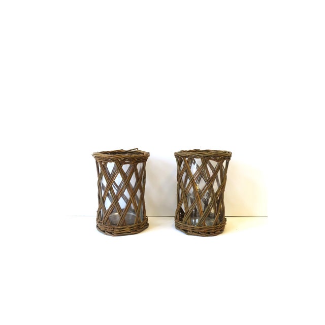 Wicker Hurricane Candle Lamps a Pair Chairish