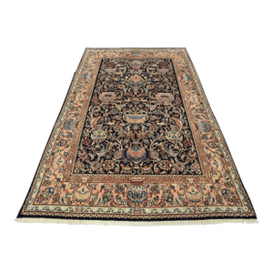Fine Kashmar Rug 6’4” X 9’5” Blue Wool Vintage Hand-Knotted Oriental Carpet