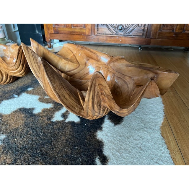 Pair of 1970s Oversized Nautical Wooden Shell Bowls For Sale In Atlanta - Image 6 of 9