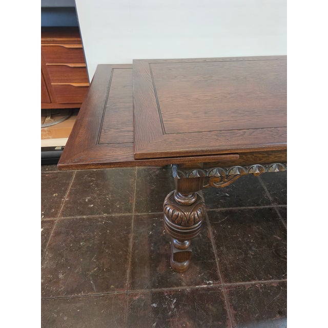 Antique 1920s Rustic Spanish Jacobean Extra Large Dining Table 9 Feet Open For Sale - Image 11 of 12