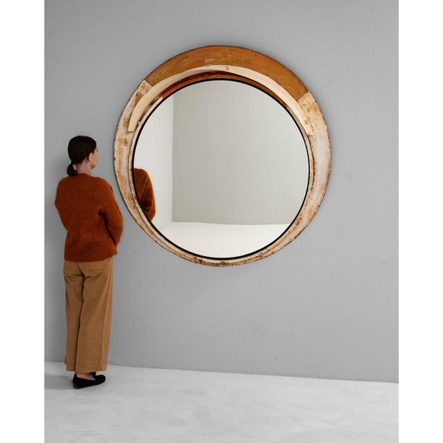 Here is a mirror, its whitewashed distressed round frame the first thing to catch the eye. Dating to 20th Century and...