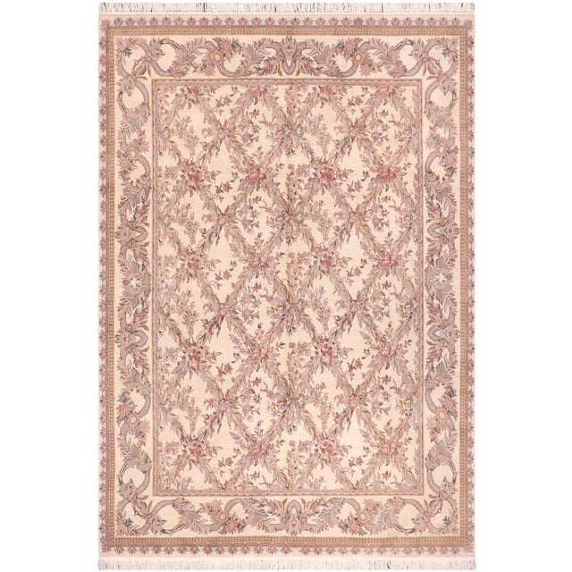 Shabby Chic 1990's Floral Pak-Persian Ivory/Pink Wool Rug - 8'5'' X 10'0'' For Sale - Image 9 of 9