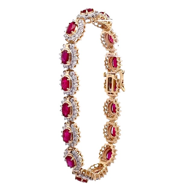 Early 21st Century Ruby Diamond Halo 14k Yellow Gold Bracelet For Sale - Image 5 of 5