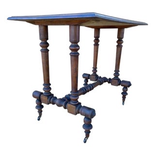 20th Century Turned-Leg Side Table With Castors, Victorian Style For Sale