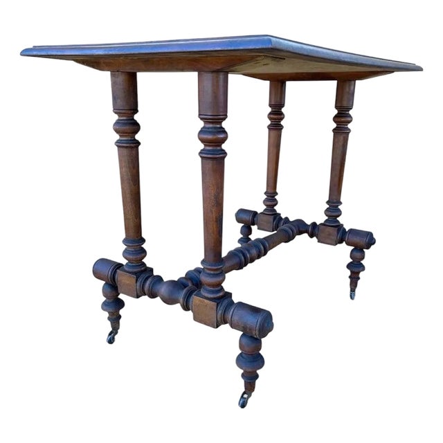 20th Century Turned-Leg Side Table With Castors, Victorian Style For Sale
