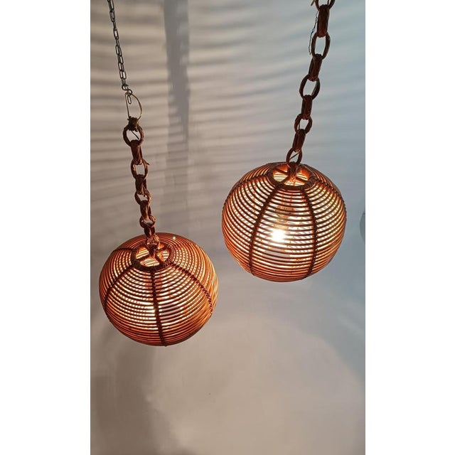 Vintage Cane and Rattan Globe Pendants, 1970s, Set of 2 For Sale - Image 18 of 18