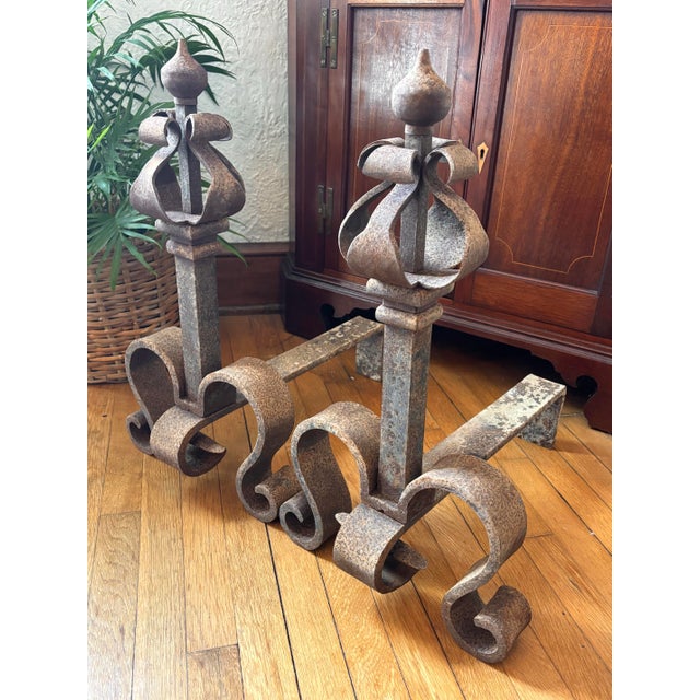 French Provincial Early 19th Century French Forged Iron Andirons - A Pair For Sale - Image 3 of 12