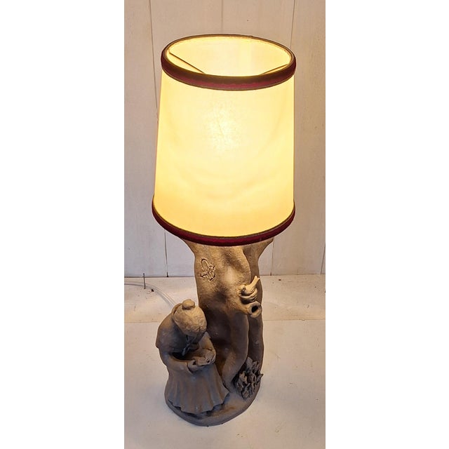 1980s Vintage Table Lamp with Figurative Brown Ceramic Base by S. Markus, 1980s For Sale - Image 5 of 7