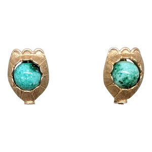 Vintage 1950s Signed Napier Goldtone Faux-Jade Clip Earrings-2 Pieces