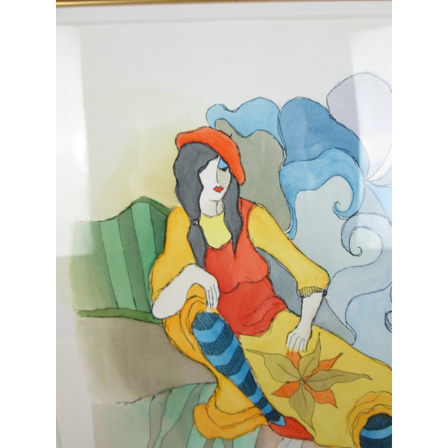 Late 20th Century Itzchak Tarkay Watercolor Painting "Vintage Fashion" Signed Framed For Sale - Image 5 of 9