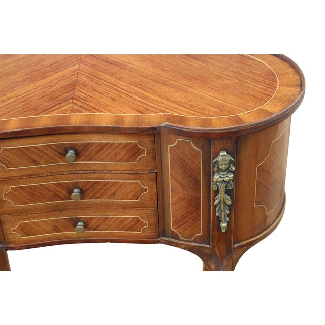 Vintage Kidney-Shaped Inlaid Veneer Bedside Tables, 1925, Set of 2 For Sale - Image 10 of 12